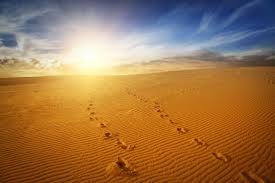 two sets of foot prints in the sand